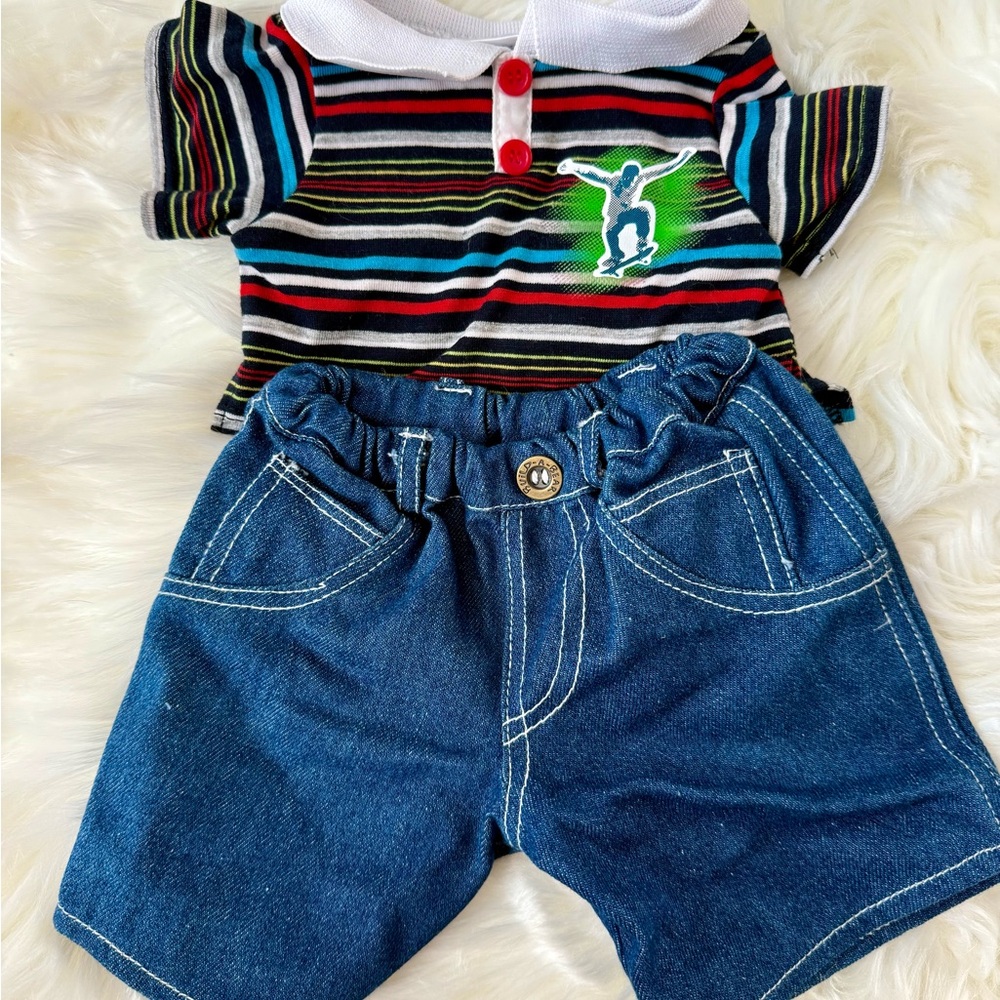 5 for $25 Build-A-Bear Striped Skateboard Polo and Denim Shorts Set